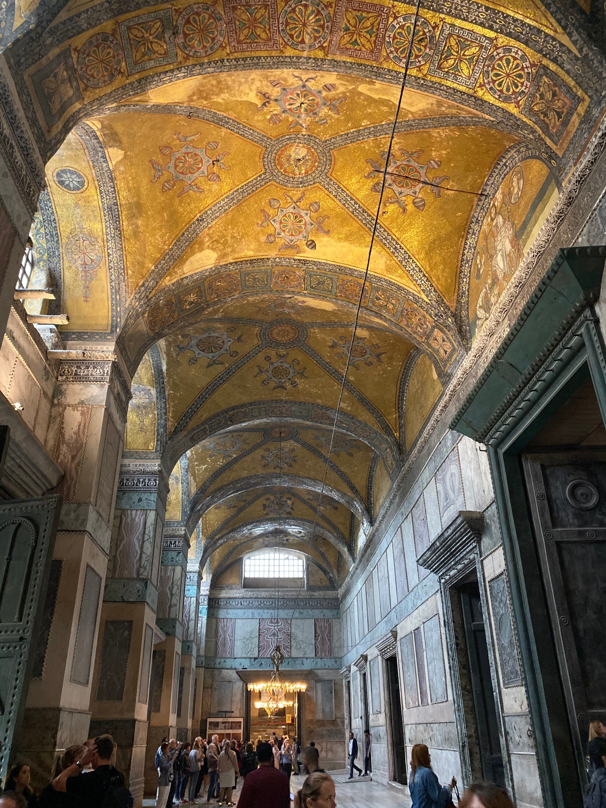 The gold mosaic vaults of the narthex of Hagia Sophia, Istanbul.